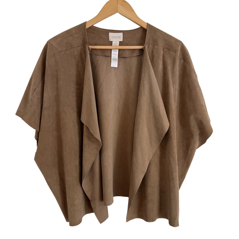 Chico's Faux Suede Waterfall Vest‎ 4 XXL Tan Brown Draped Boho Western Rodeo